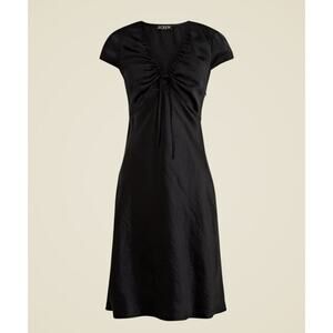 J.Crew Short Sleeve Slip Dress in Textured Satin Black Size 12 NWT